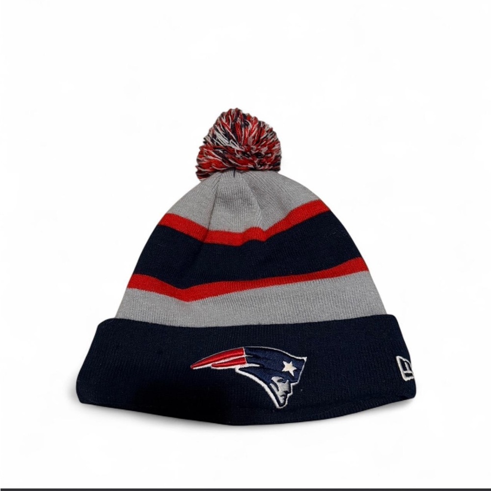 New England Patriots Knit Pom Beanie - Navy, Gray & Red